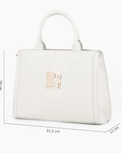LAURA BIAGIOTTI - Borsa a mano bianca con parte frontale loggata, tracolla removibile