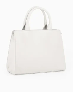 LAURA BIAGIOTTI - Borsa a mano bianca con parte frontale loggata, tracolla removibile