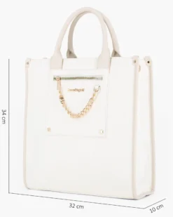 LAURA BIAGIOTTI - Borsa a mano bianca con dettaglio catenina sulla tasca frontale, tracolla removibile