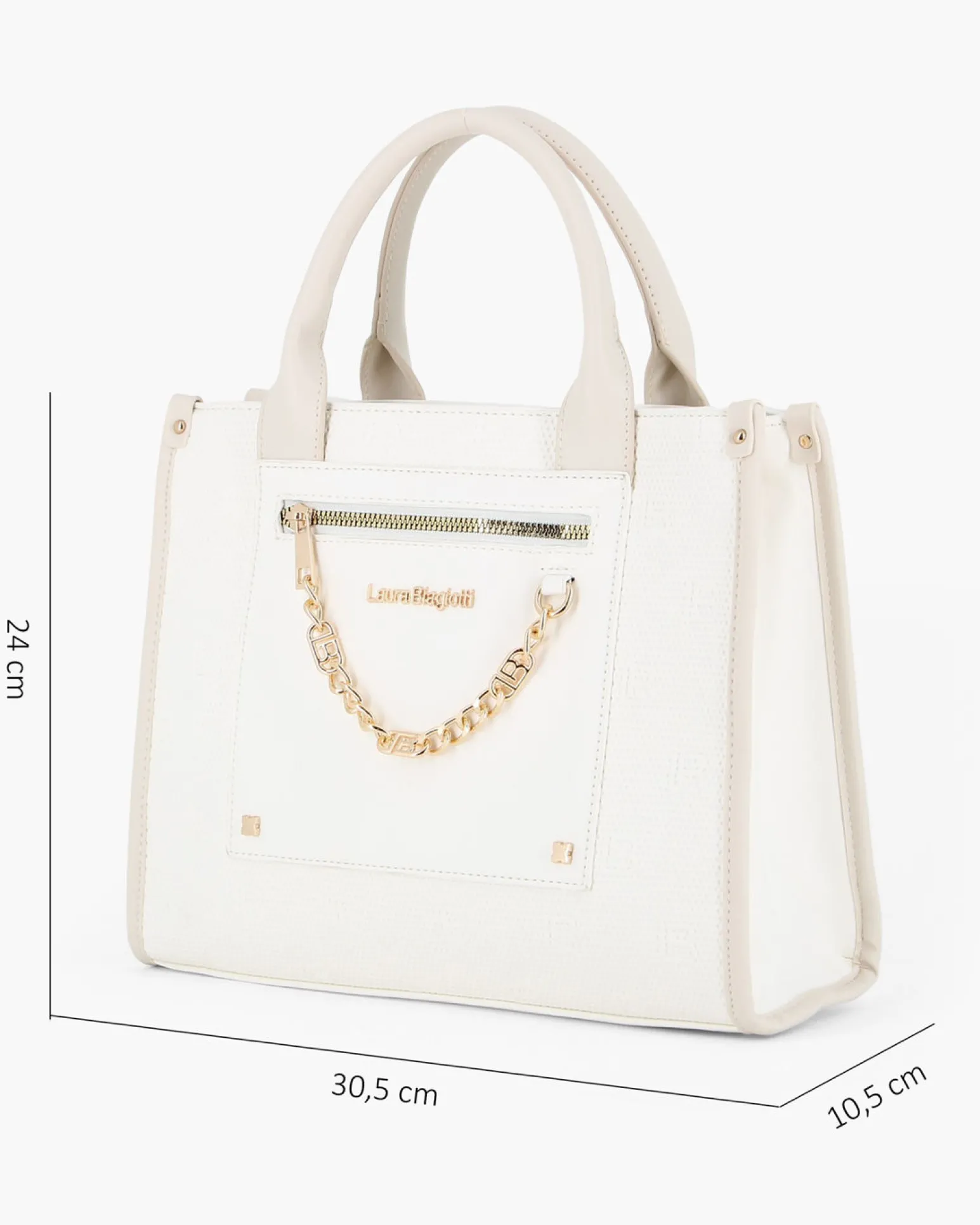 LAURA BIAGIOTTI - Borsa a mano bianca con dettaglio catenina sulla tasca frontale, tracolla removibile