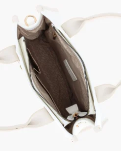 LAURA BIAGIOTTI - Borsa a mano bianca con dettaglio catenina sulla tasca frontale, tracolla removibile