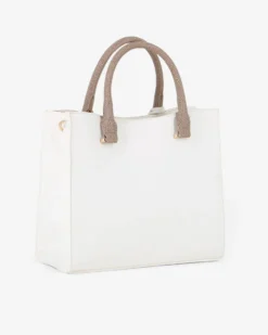 LAURA BIAGIOTTI - Borsa a mano bianca con ciondolo metallico loggato, tracolla removibile
