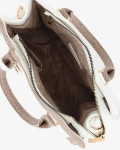 LAURA BIAGIOTTI - Borsa a mano bianca con ciondolo metallico loggato, tracolla removibile