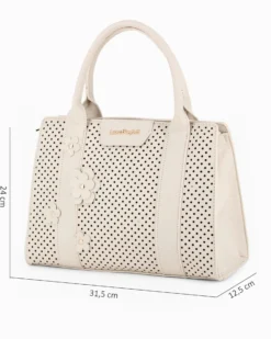 LAURA BIAGIOTTI - Borsa a mano naturale con apllicazione fiori, tracolla removibile
