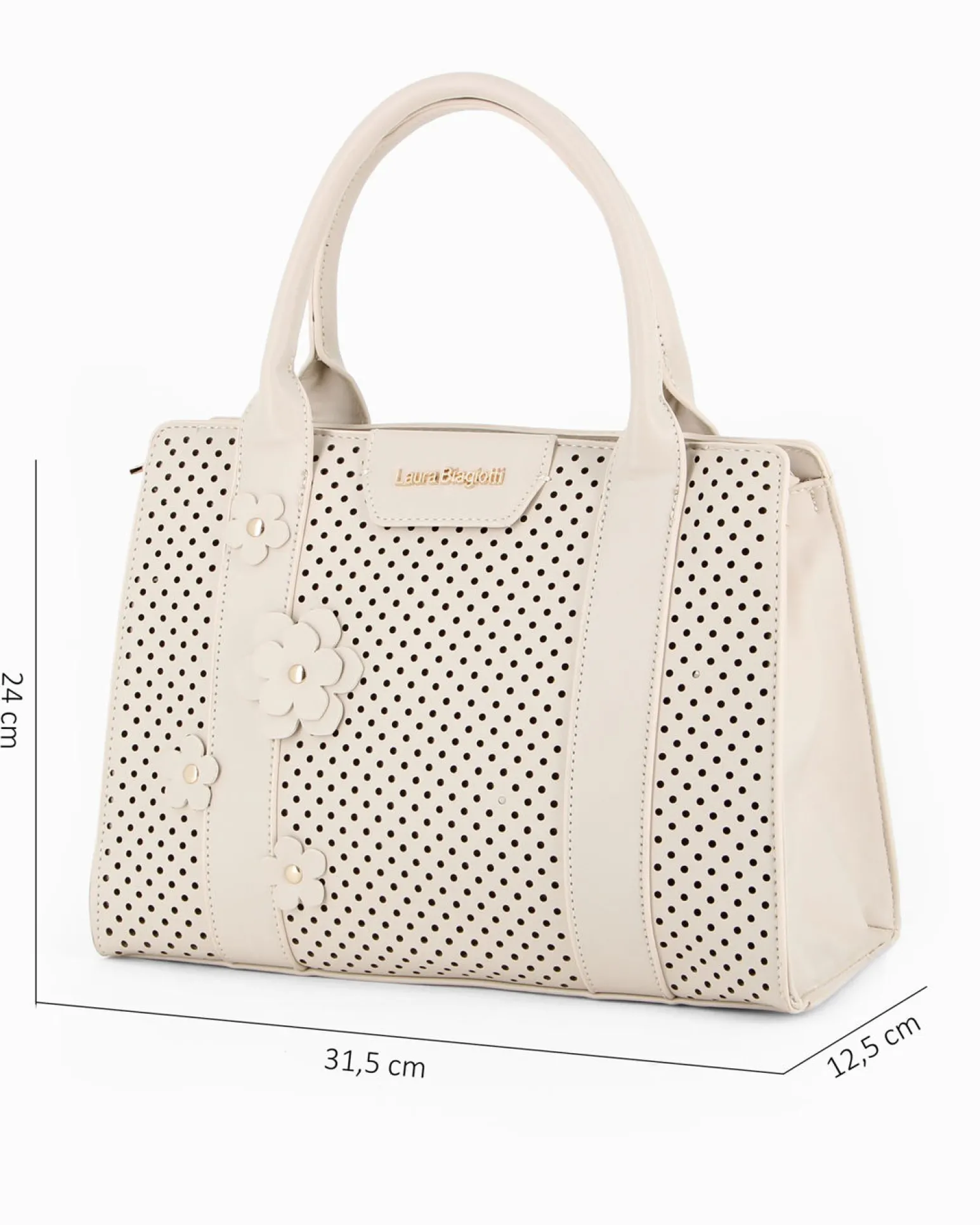 LAURA BIAGIOTTI - Borsa a mano naturale con apllicazione fiori, tracolla removibile