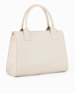 LAURA BIAGIOTTI - Borsa a mano naturale con apllicazione fiori, tracolla removibile