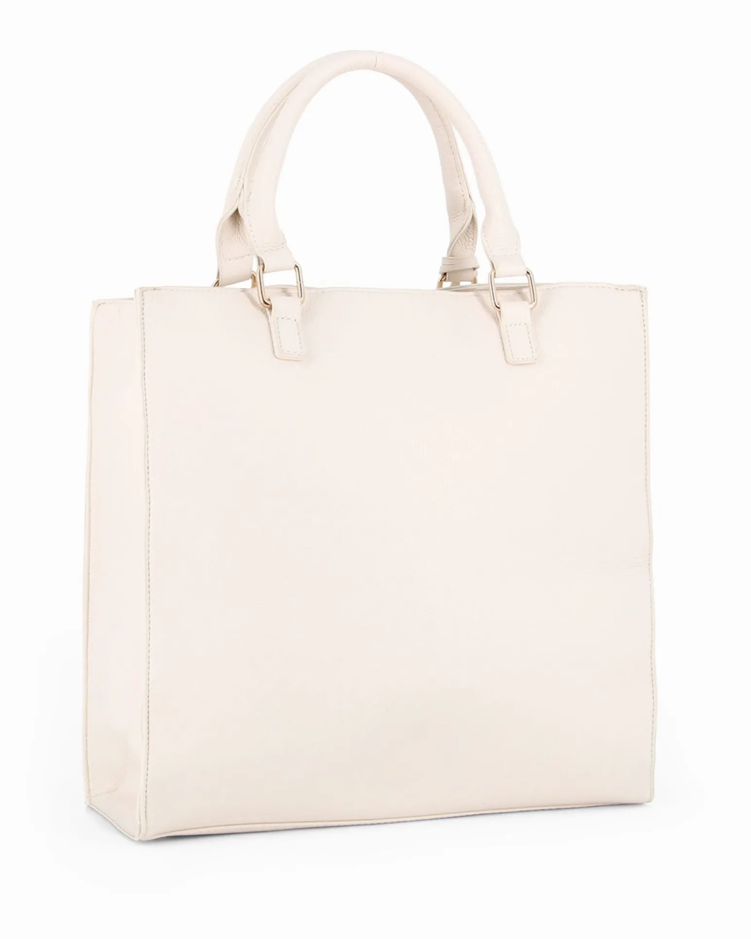LAURA BIAGIOTTI - Borsa due manici naturale con borchie, pennacchi con frange e cinturino con lucchetto, tracolla removibile