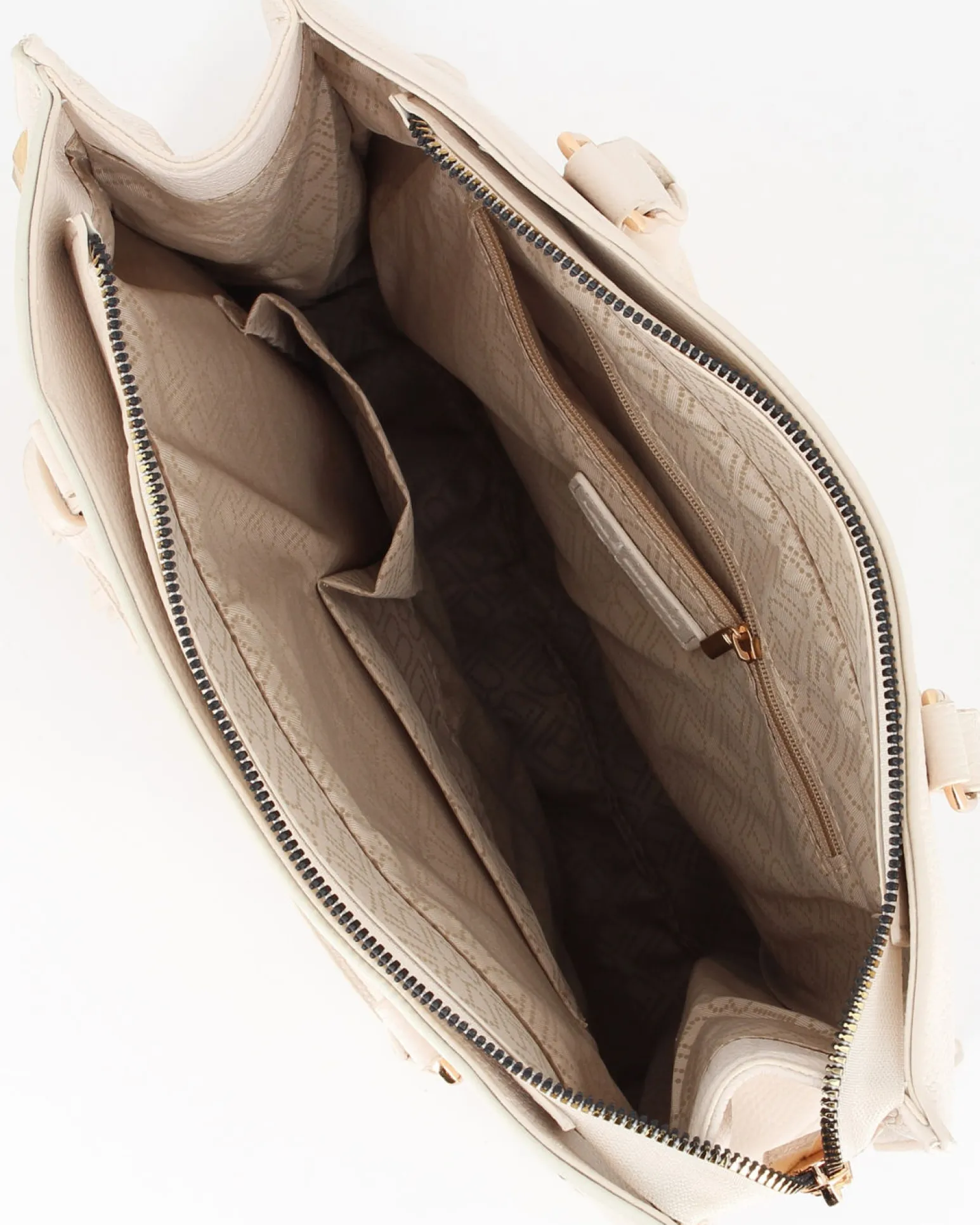 LAURA BIAGIOTTI - Borsa due manici naturale con borchie, pennacchi con frange e cinturino con lucchetto, tracolla removibile