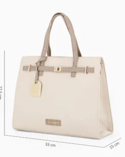 LAURA BIAGIOTTI - Borsa due manici naturale con ciondolo removibile e dettaglio cinturino con girello, tracolla removibile