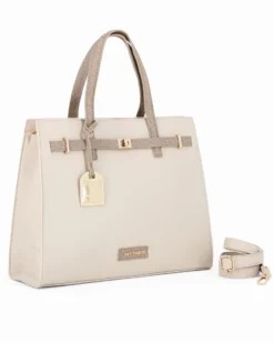 LAURA BIAGIOTTI - Borsa due manici naturale con ciondolo removibile e dettaglio cinturino con girello, tracolla removibile