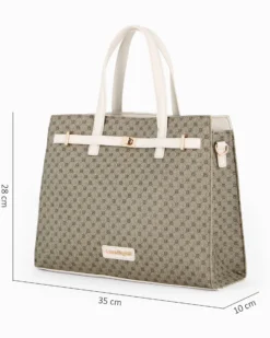 LAURA BIAGIOTTI - Borsa due manici burro loggata con dettaglio cinturino frontale con girello, tracolla removibile