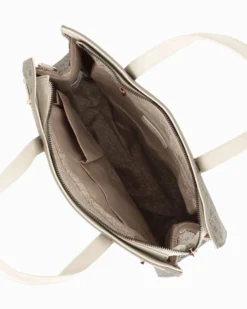 LAURA BIAGIOTTI - Borsa due manici burro loggata con dettaglio cinturino frontale con girello, tracolla removibile