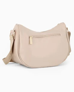 LAURA BIAGIOTTI - Borsa mezzaluna terra con tasca frontale e posteriore e inserto centrale tortora