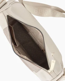 LAURA BIAGIOTTI - Borsa mezzaluna naturale con tasca frontale e posteriore e inserto centrale tortora