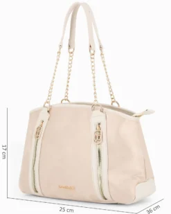 LAURA BIAGIOTTI - Borsa shopping naturale scamosciata con due tasche frontali