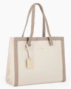 LAURA BIAGIOTTI - Borsa shopping naturale con ciondolo metallico loggato removible