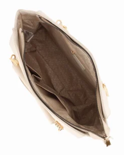 LAURA BIAGIOTTI - Borsa shopping naturale con tasca frontale con patta e chiusura logo a incasso