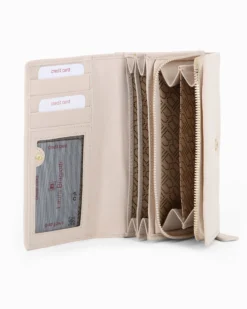 LAURA BIAGIOTTI - Portafoglio beige in VERA PELLE da donna con patta