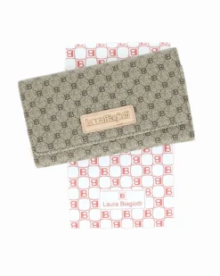 LAURA BIAGIOTTI - Portafoglio loggato con targhetta beige sulla patta