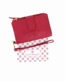 LAURA BIAGIOTTI - Portafoglio rosso in VERA PELLE da donna con pattina e polsiera removibile