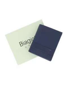 LAURA BIAGIOTTI - Portafoglio blu cannettato in VERA PELLE da uomo con ribaltina interna