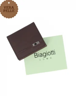 LAURA BIAGIOTTI - Portafoglio marrone con logo in metallo da uomo in VERA PELLE