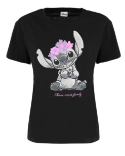 LILO&STITCH - Tshirt nera da donna con stampa Stitch - JL052546
