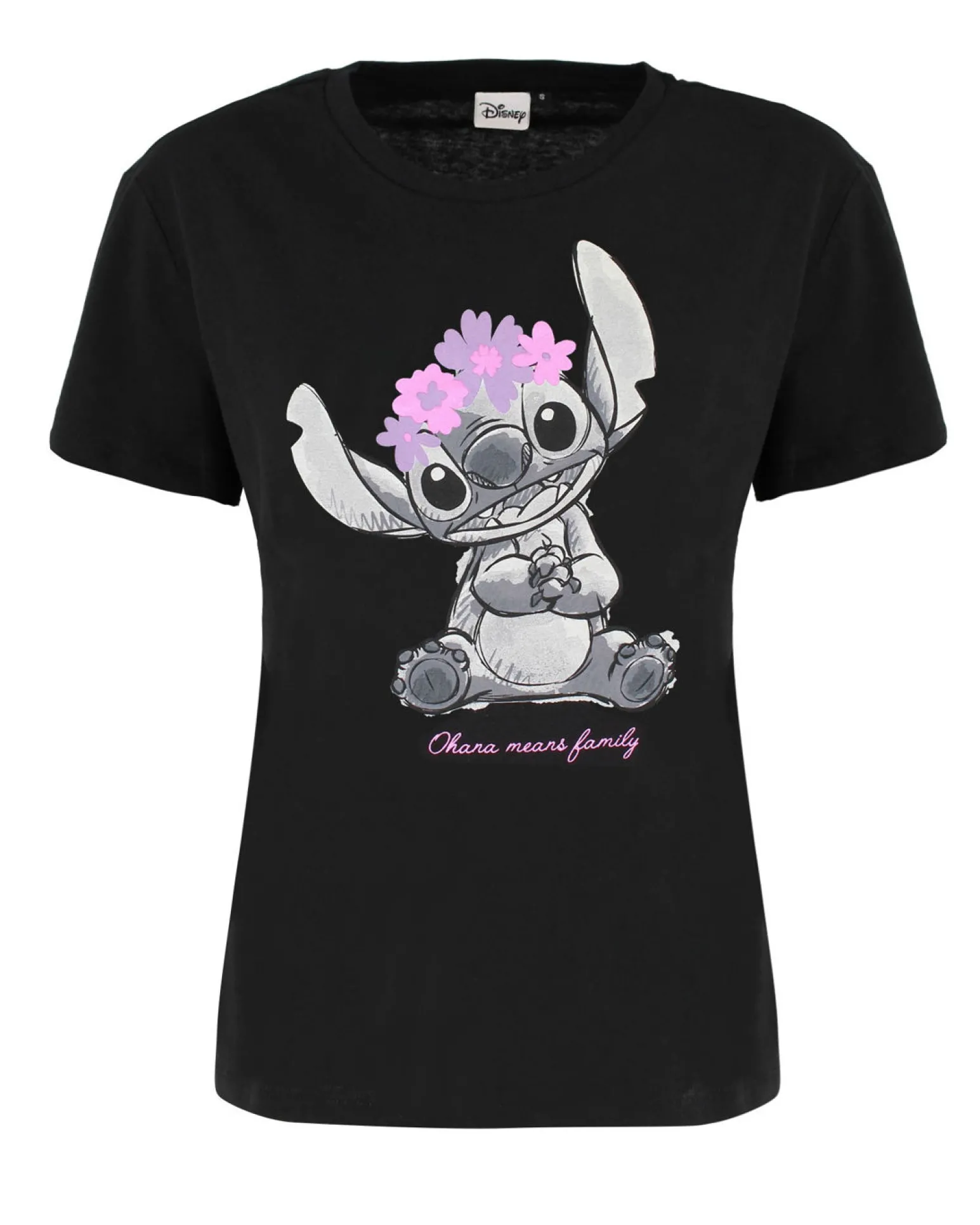 LILO&STITCH - Tshirt nera da donna con stampa Stitch - JL052546