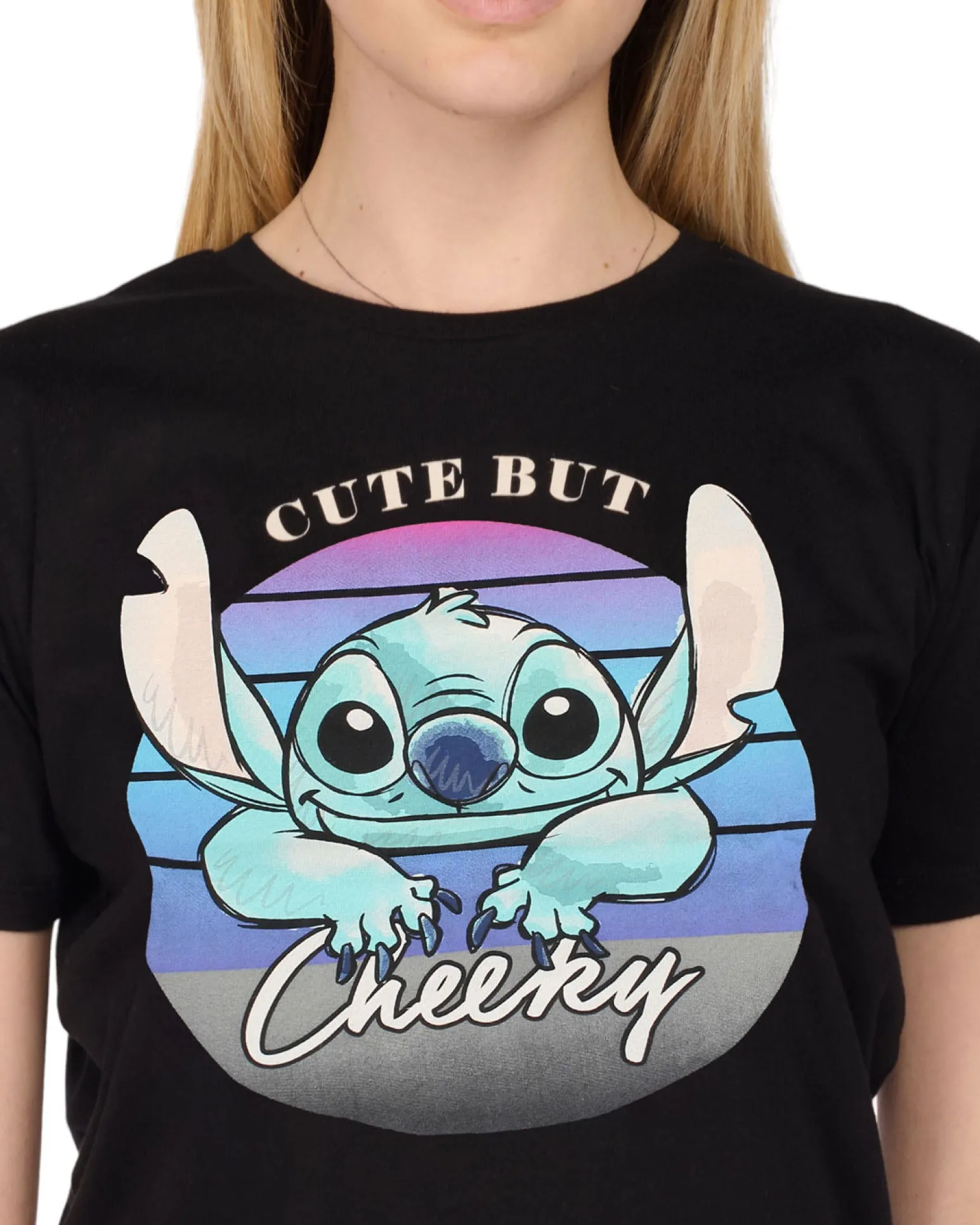 LILO&STITCH - Tshirt nera da donna con stampa Stitch - JL052544