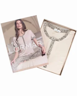 LORMAR - PIGIAMA BIEGE MACULATO MEZZA MANICA DA DONNA IN VISCOSA LEGGERA