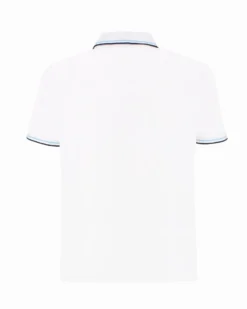LOTTO - POLO MEZZA MANICA UOMO BIANCA CON RIGHINO CELESTE E BLU CLASSICA - 219238/BXC