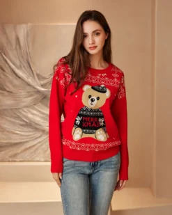 MAGLIA MANICA LUNGA ORSO NATALE
