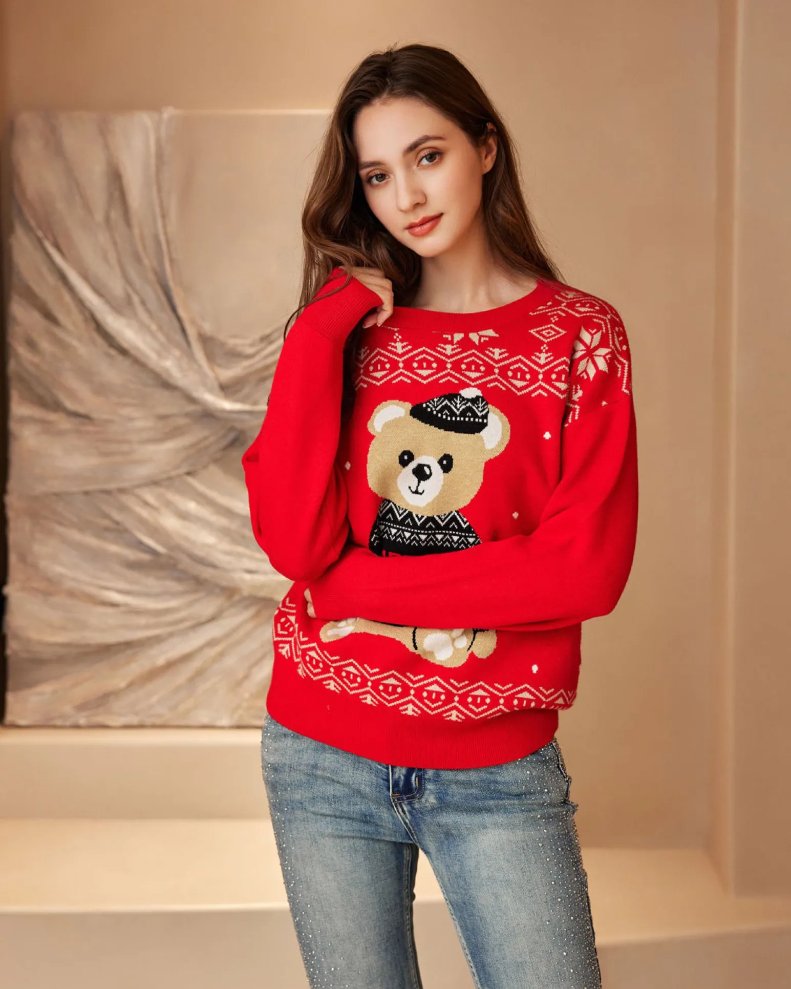 MAGLIA MANICA LUNGA ORSO NATALE