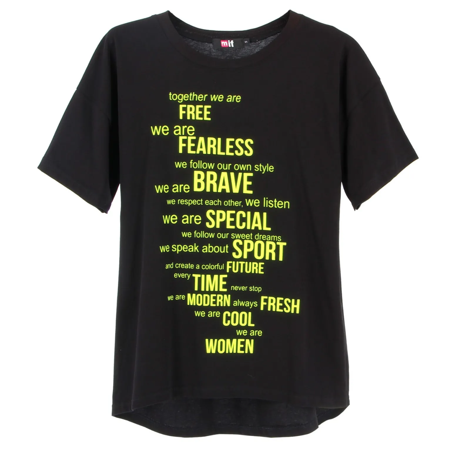MIF - Maxi tshirt a manica corta nera e gialla in cotone