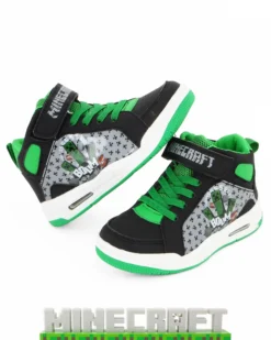 MINECRAFT - Sneakers alta da bambino nera e verde con  strappo, numerata 25/32