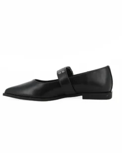 MISS GLOBO - Ballerina nera a punta con sottopiede in memory foam e cinturino frontale con fibbia
