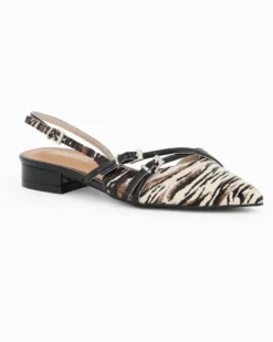 MISS GLOBO - Ballerina slingback zebrata beige a punta con cinturini incrociati