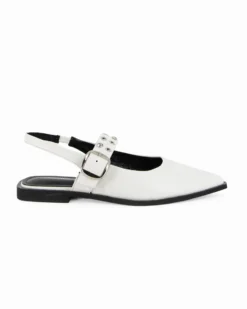 MISS GLOBO - Ballerina slingback bianca a punta con sottopiede in memory foam e cinturino frontale con fibbia