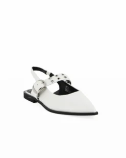 MISS GLOBO - Ballerina slingback bianca a punta con sottopiede in memory foam e cinturino frontale con fibbia