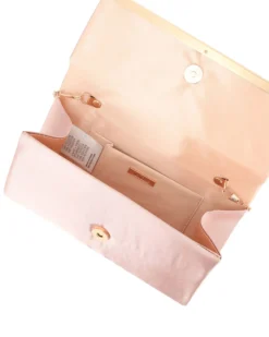 MISS GLOBO - Borsa pochette nude in raso con strass sulla patta e stecca in metallo di strass