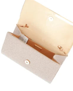 MISS GLOBO - Borsa pochette rose gold in lurex con strass sulla patta e stecca in metallo di strass
