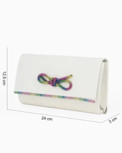 MISS GLOBO -Bustina bianca con fiocco e inserto strass multicolor