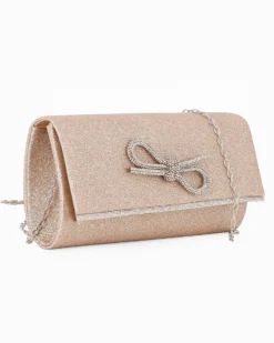 MISS GLOBO - Bustina rose gold glitterata con fiocco di strass e finitura sulla patta