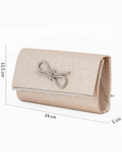 MISS GLOBO - Bustina rose gold glitterata con fiocco di strass e finitura sulla patta