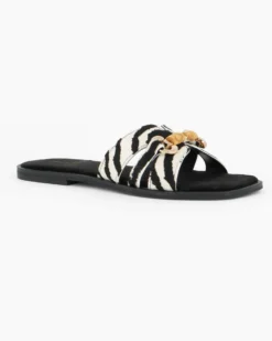 MISS GLOBO - Ciabatta zebrata nera in VERA PELLE con morsetto
