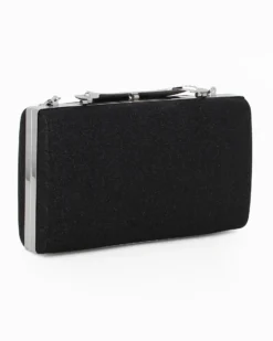 MISS GLOBO - Clutch nera glitterata con chiusura metallica con strass