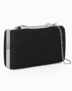 MISS GLOBO - Clutch nera glitterata con chiusura metallica con strass