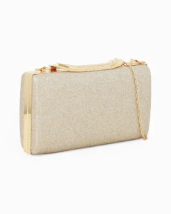 MISS GLOBO - Clutch oro glitterata con chiusura metallica con strass