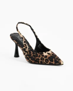 MISS GLOBO - Décolleté slingback leopardata in raso con sottopiede in memory foam, tacco 7,5CM