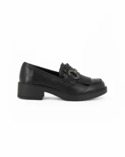 MISS GLOBO - Mocassino nero con sottopiede in memory soft, morsetto e frange